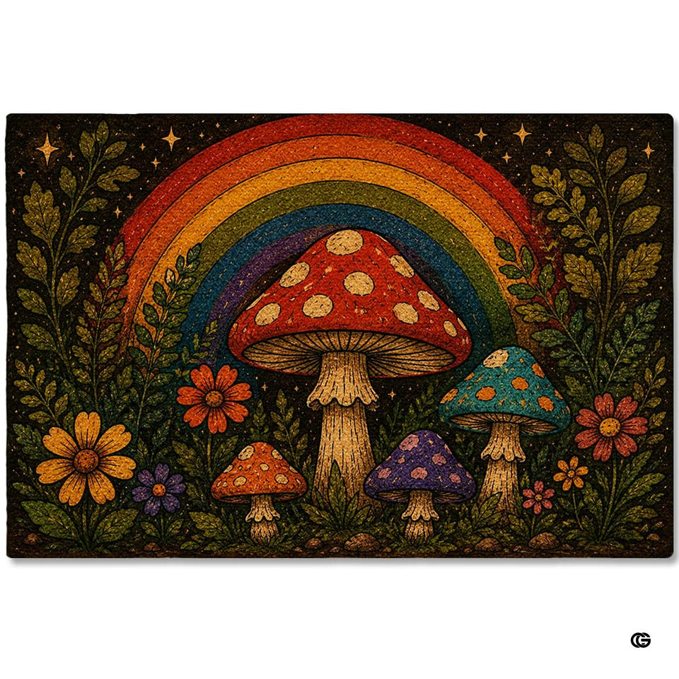 Personalized Pride Rainbow Doormat, LGBTQ Welcome Mat, Inclusive Front Porch Decor, Colorful Entryway Rug, Indoor Outdoor Floor Mat (Mushroom Theme)
