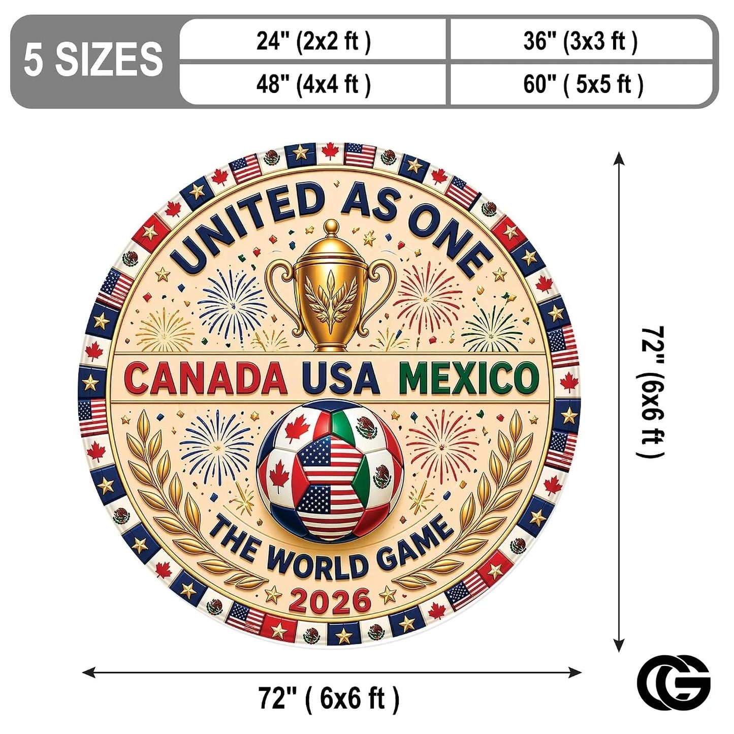 Custom Soccer Round Rug with Championship Trophy and Flags - D10