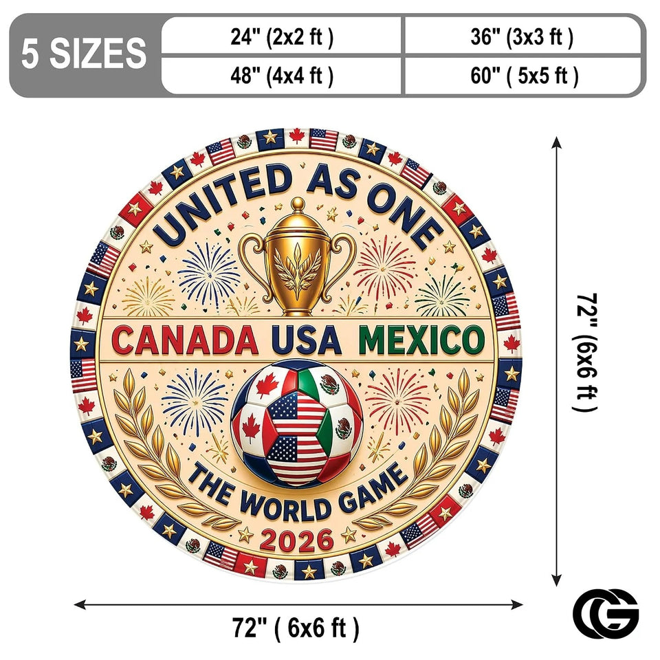 Custom Soccer Round Rug with Championship Trophy and Flags - D10