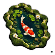 Custom Japanese Koi Fish Shaped Area Rug, Personalized 3D Optical Illusion Koi Pond Lotus Non Slip Washable Shaped Floor Mat, Fish Pond Rugs for Bedroom Living Room Decor (1, D1)