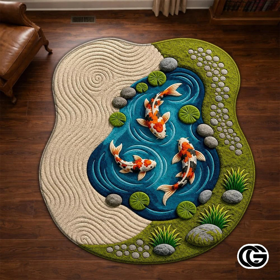 Custom Koi Fish Welcome Mat with 3D Pond and Lotus