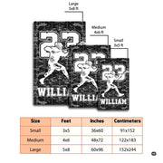 Lacrosse motif area rug displayed in game room setting alongside contemporary dark furnishings. - thumbnail image 7 of 9