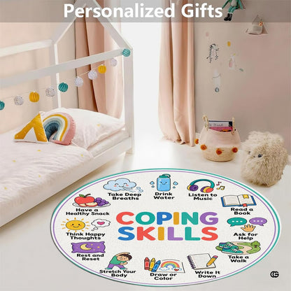 Classroom area rug with pastel illustrations of calming activities for early learning spaces. - thumbnail image 8 of 9