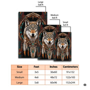 Mockup display showing the turquoise wolf rug placed near living room furniture - thumbnail image 2 of 7