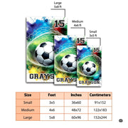 Boys bedroom soccer theme floor rug showing soccer ball hitting goal net artwork - thumbnail image 2 of 8