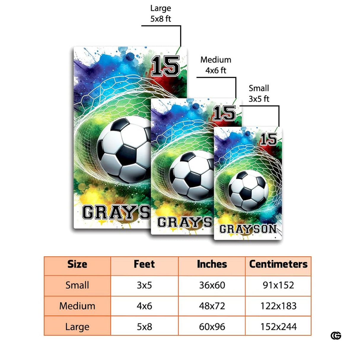 Boys bedroom soccer theme floor rug showing soccer ball hitting goal net artwork - image 2 of 8