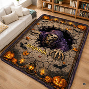 Personalized Witch Area Rug with Name - Custom Halloween Rug, Black Cat & Raven Floor Carpet, Spooky Gothic Home Decor, Non Slip Rugs (Style 8)