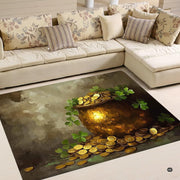 Irish pot of gold shamrocks oil painting living room area rug with overflowing gold coins - thumbnail image 1 of 9