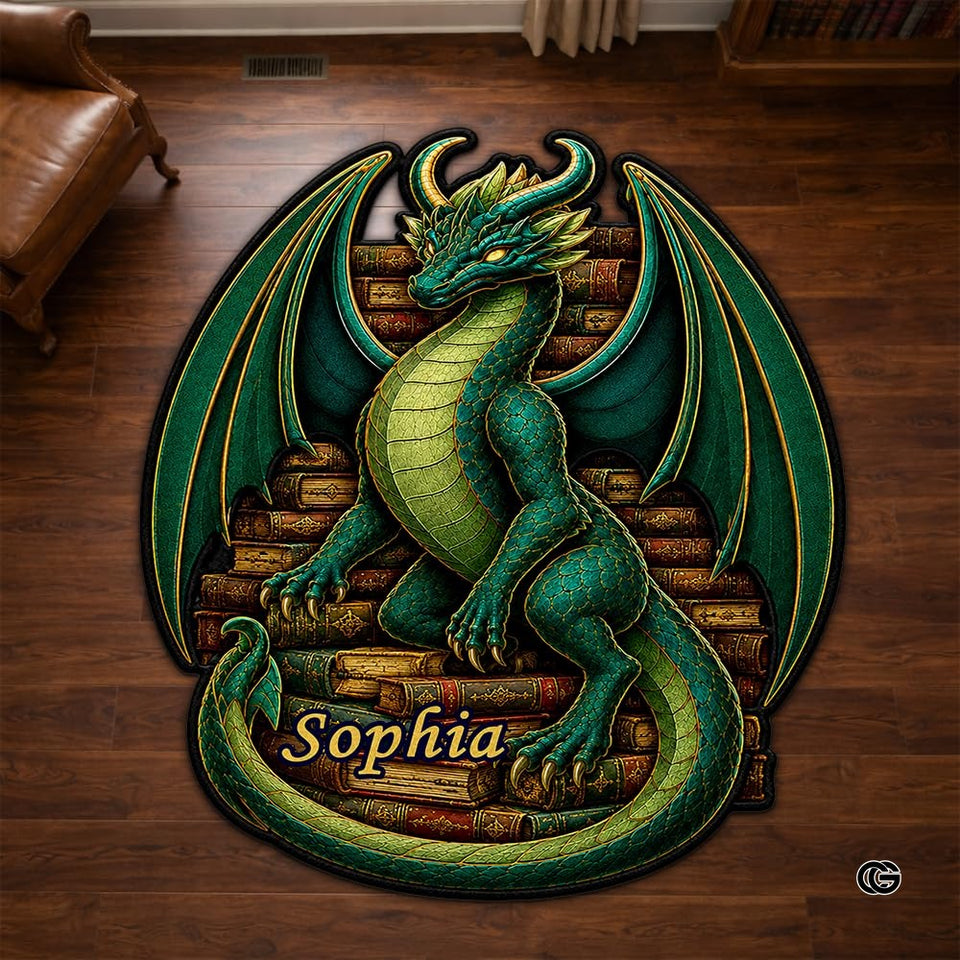 Custom Dragon Shaped Area Rug, Personalized Library Western Dragon Shaped Floor Mat Book Rug, Non-Slip Reading Room Carpet for Living Room, Bedroom, Dorm, Kids Room, Fans Lover (D10)