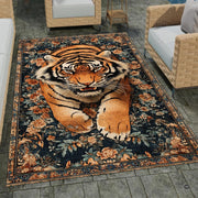 Home lounge arrangement displaying the Persian tapestry Bengal tiger accent rug - thumbnail image 7 of 8
