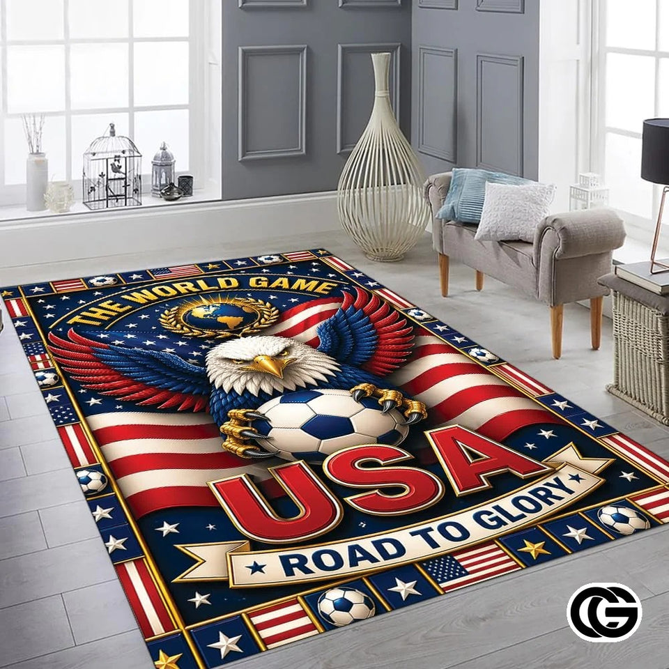 Personalized Soccer Doormat with Trophy and Flags - D7