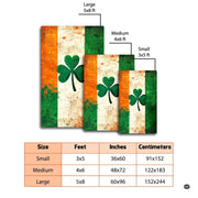 Dimensions and sizing chart for vintage Irish flag shamrock area rug - thumbnail image 2 of 8