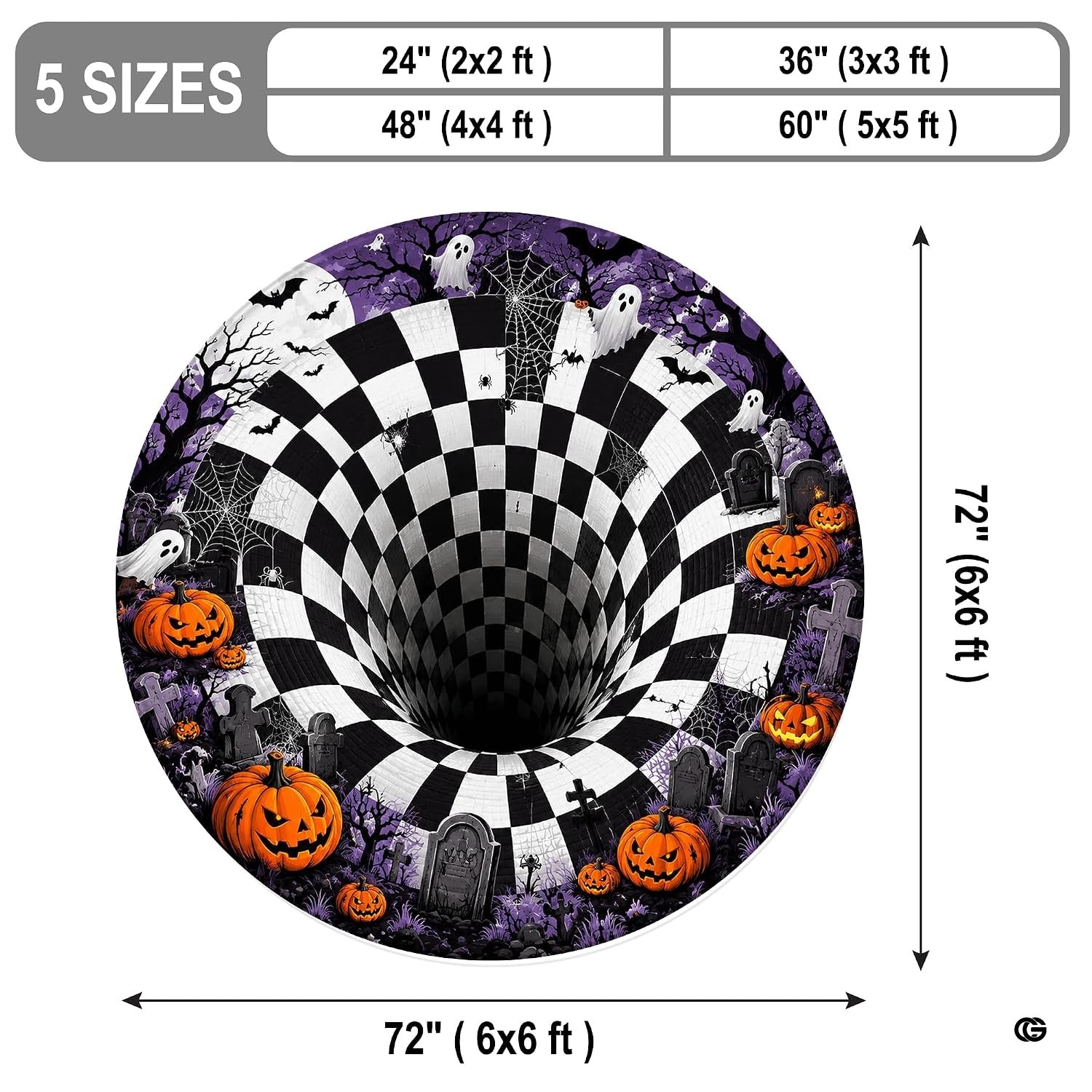 Custom Halloween 3D Optical Illusion Round Rug Skeleton Horror Area Rug (1, #10)