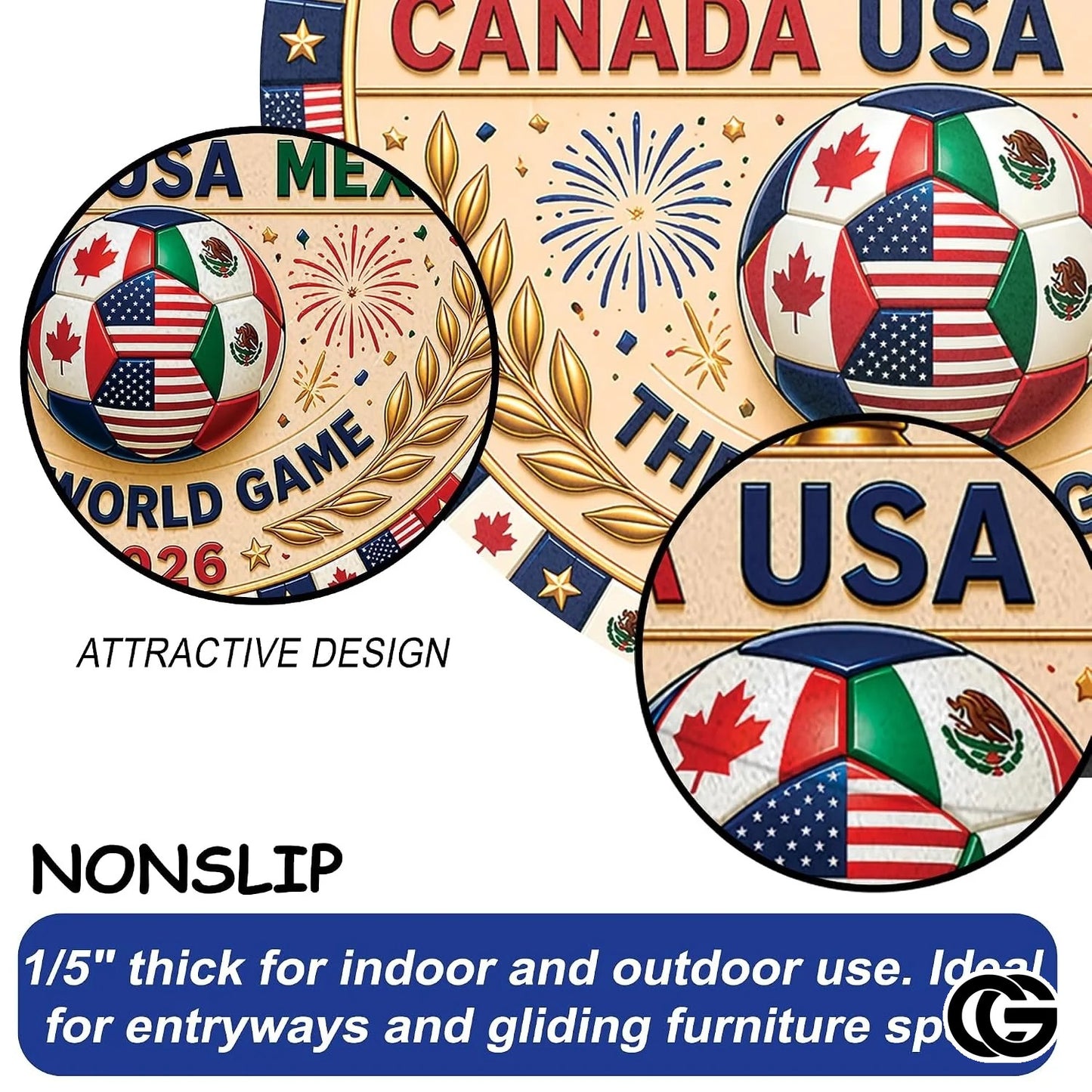 Custom Soccer Round Rug with Championship Trophy and Flags - D10