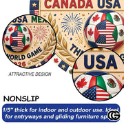 Custom Soccer Round Rug with Championship Trophy and Flags - D10