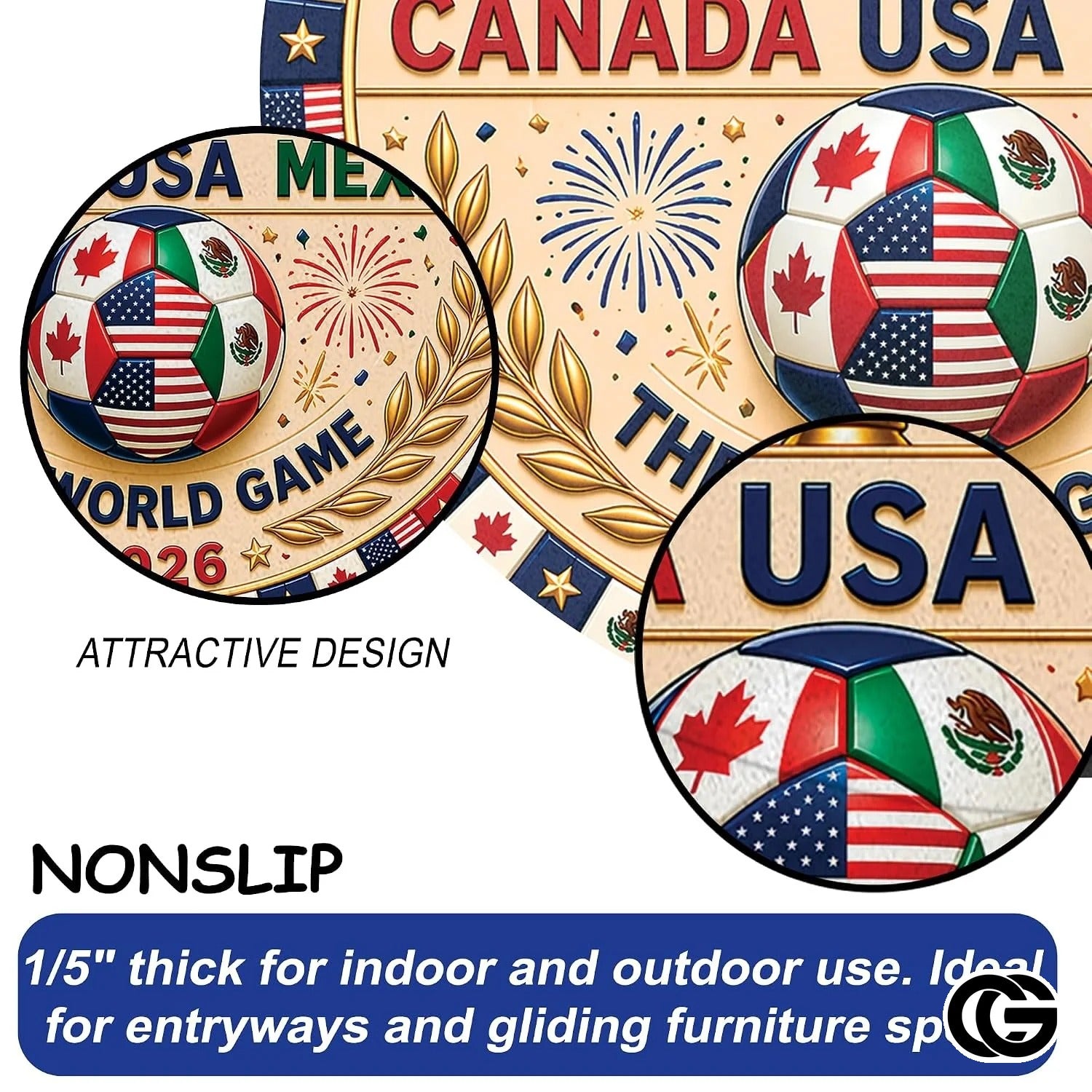 Custom Soccer Round Rug with Championship Trophy and Flags - D10