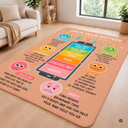 Personalized Calming Corner Rug for Classroom, Custom Teacher Name Reading Corner Rug, Emotions Feelings Carpet, Soft Fluffy Calm Corner Decor for School Reading Nook (Battery Theme)