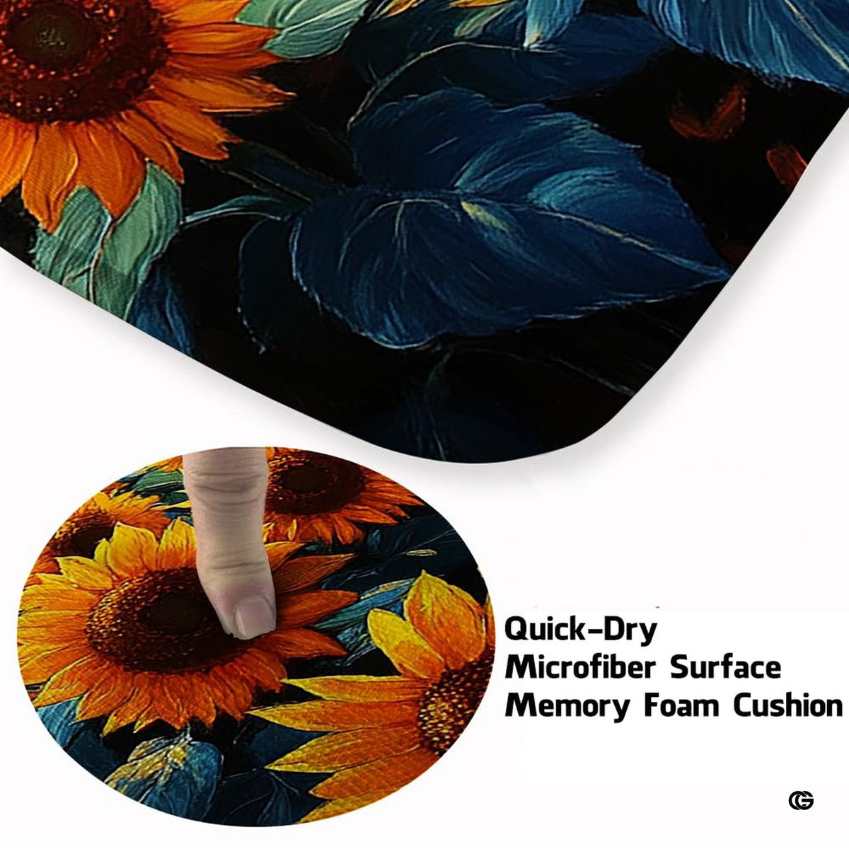 Soft low-pile microfiber surface texture on sunflower meadow area rug