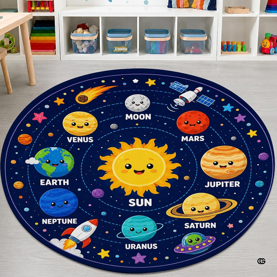 Solar system planetary orbit kids area rug - view 1