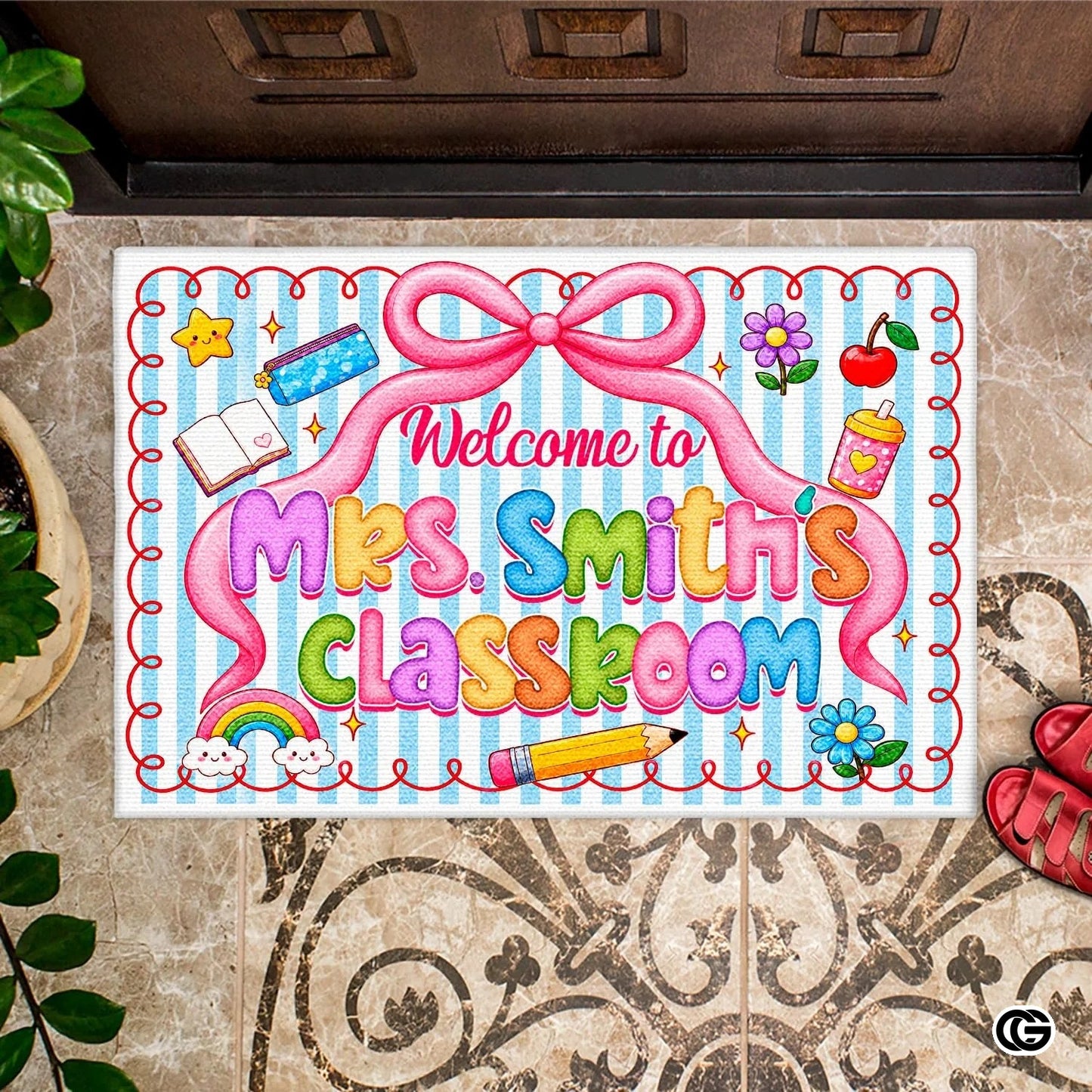 Personalized Classroom Doormat with Teacher Name and Notebook Pattern - Class-01