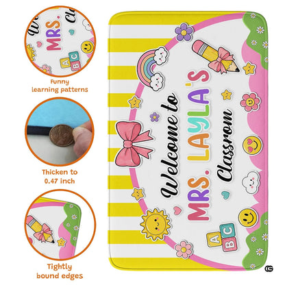 Personalized Teacher Classroom Rug, Custom Back to School Welcome Mat with Name, Kindergarten Preschool Elementary Decor, Composition Notebook Carpet (A02)
