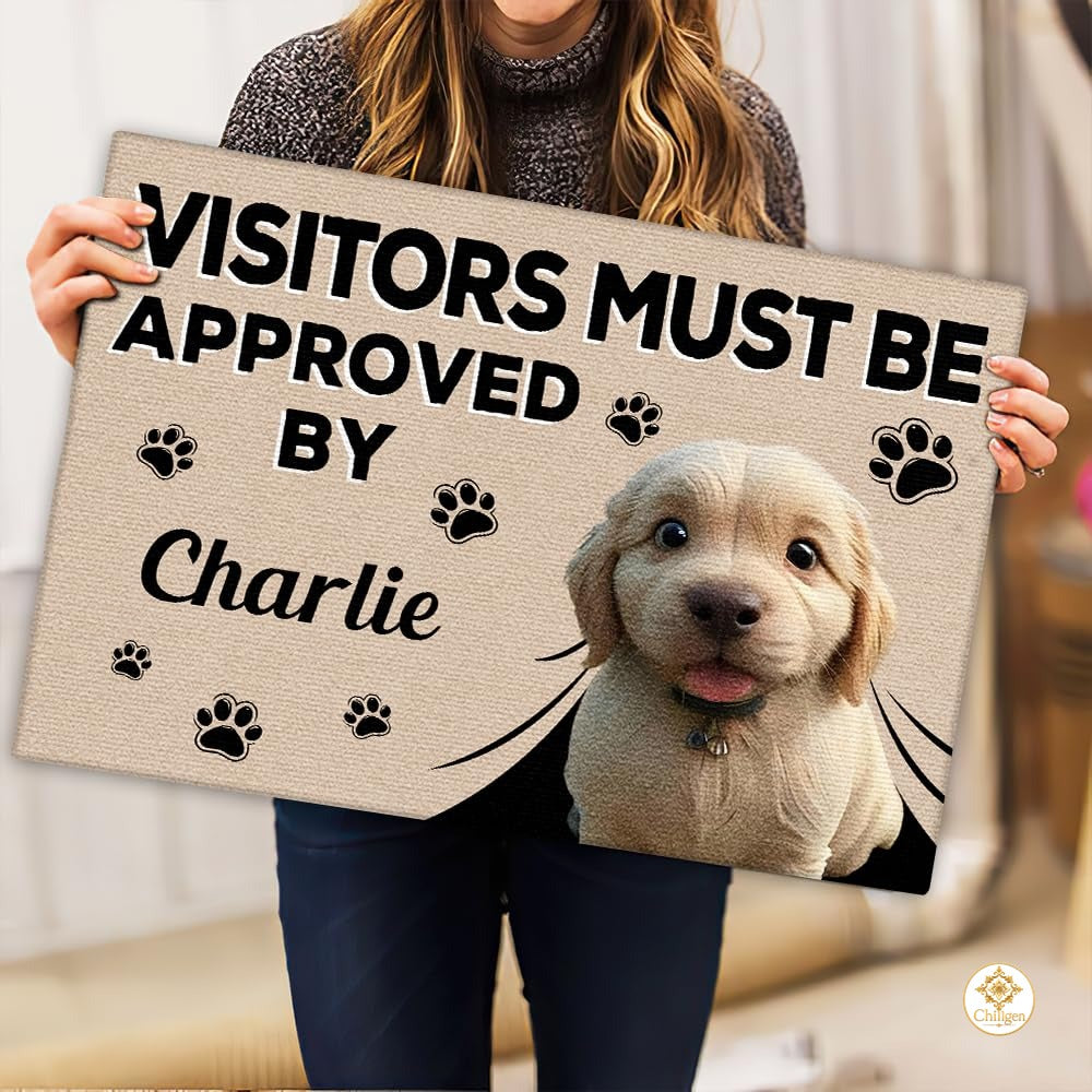 Personalized Dog Welcome Mat with Custom Name and Pet Design