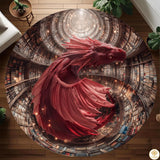 Custom Dragon Round Rug with 3D Illusion and Library Pattern
