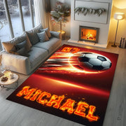 Flaming soccer ball living room area rug styled in modern patio seating setup - thumbnail image 5 of 8