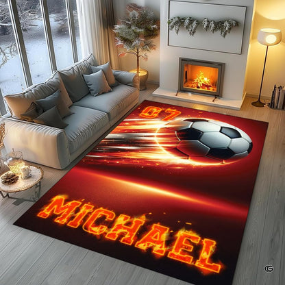 Flaming soccer ball living room area rug styled in modern patio seating setup - thumbnail image 5 of 8
