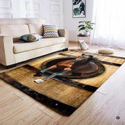 Anti-slip dot backing and clean hemmed edge stitching on rustic horse area rug - thumbnail image 4 of 7