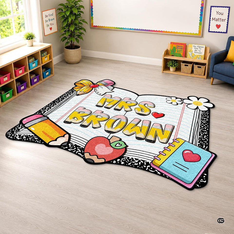 Personalized Composition Notebook Classroom Shaped Rugs - Design 2224