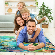 Close-up of painterly underwater coral brushstrokes and teal ocean depths across the decorative floor decorative accent. - thumbnail image 5 of 7