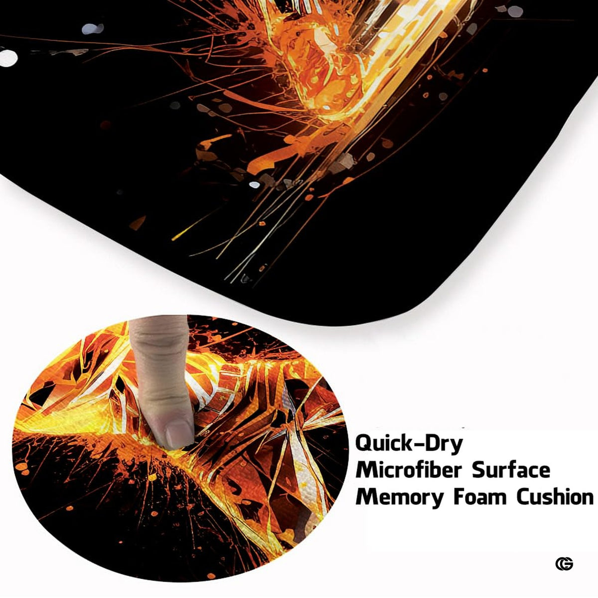 Close-up of glowing neon fractures on fiery baseball play area rug