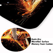 Close-up of glowing neon fractures on fiery baseball play area rug - thumbnail image 3 of 7