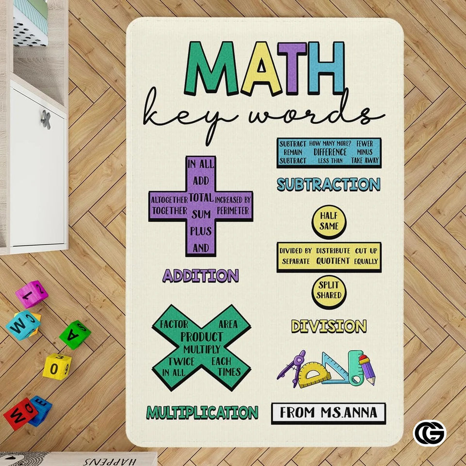 Custom Math Education Rug for Playroom and Classroom - Math D4 / 3' x 5' (Rectangular)