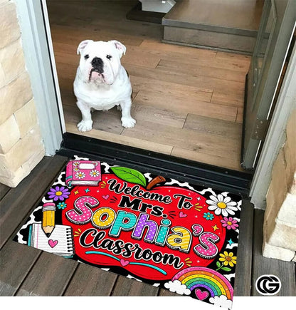 Personalized Welcome Doormat with Teacher Name and Notebook Pattern - Class-06