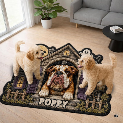 Custom Dog Photo Rug, Personalized Pet Portrait Area Mat Non Slip Indoor Door Rug for Dog Lovers, Welcome Home Decor Halloween (Haunted House)