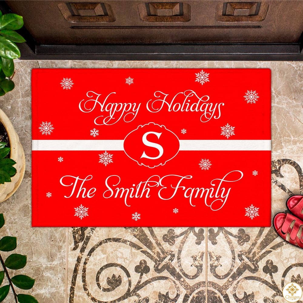 Personalized Christmas Doormat with Custom Family Name
