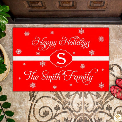 Personalized Christmas Doormat with Custom Family Name