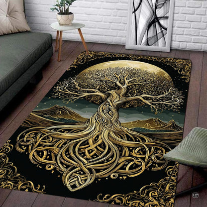 Close up of metallic gold Celtic tree of life symbol linework and ornate corner filigree accents. - thumbnail image 3 of 8