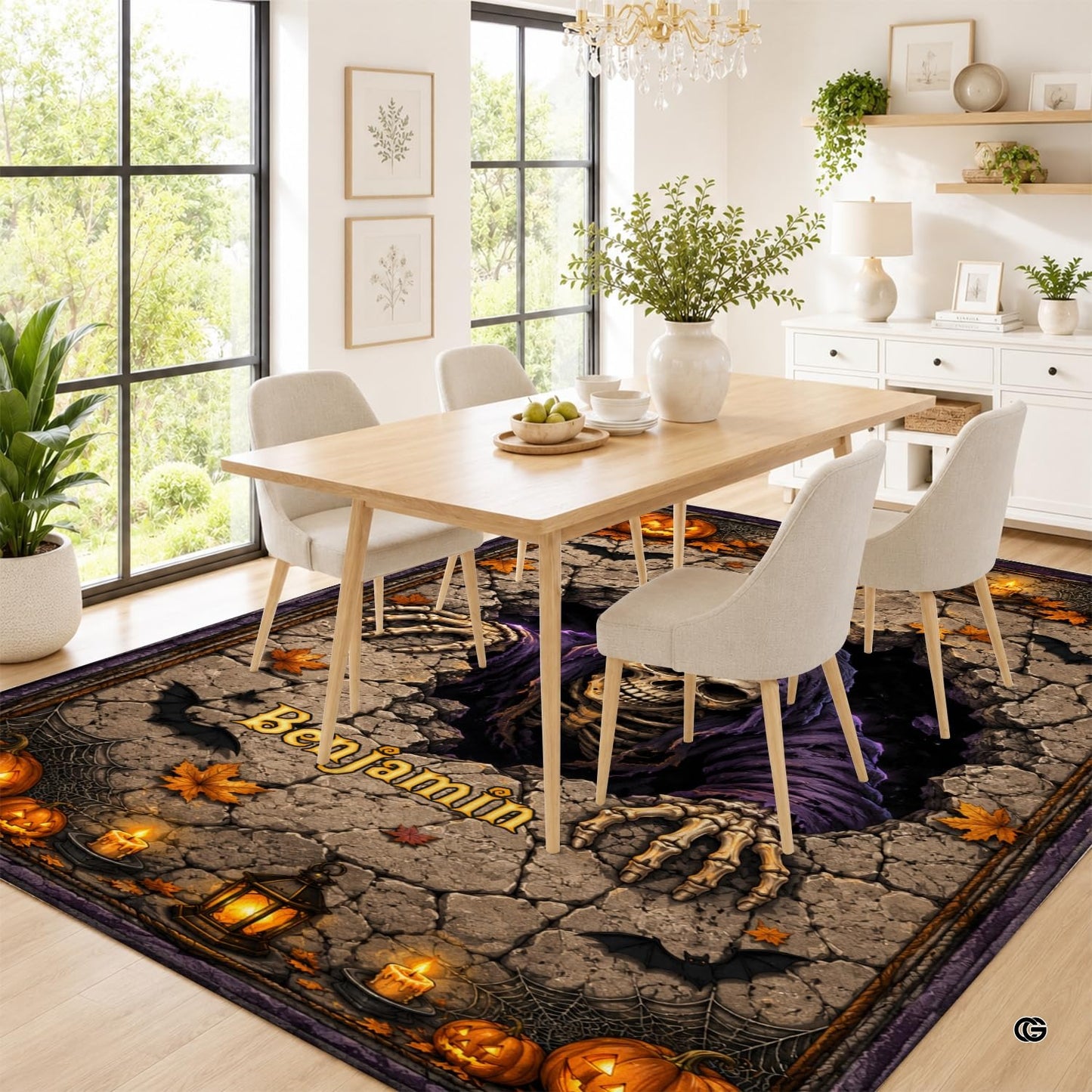 Personalized Witch Area Rug with Name - Custom Halloween Rug, Black Cat & Raven Floor Carpet, Spooky Gothic Home Decor, Non Slip Rugs (Style 8)