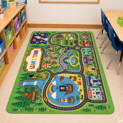 Custom Road Map Area Rug with Personalized City Street and Car Play Mat