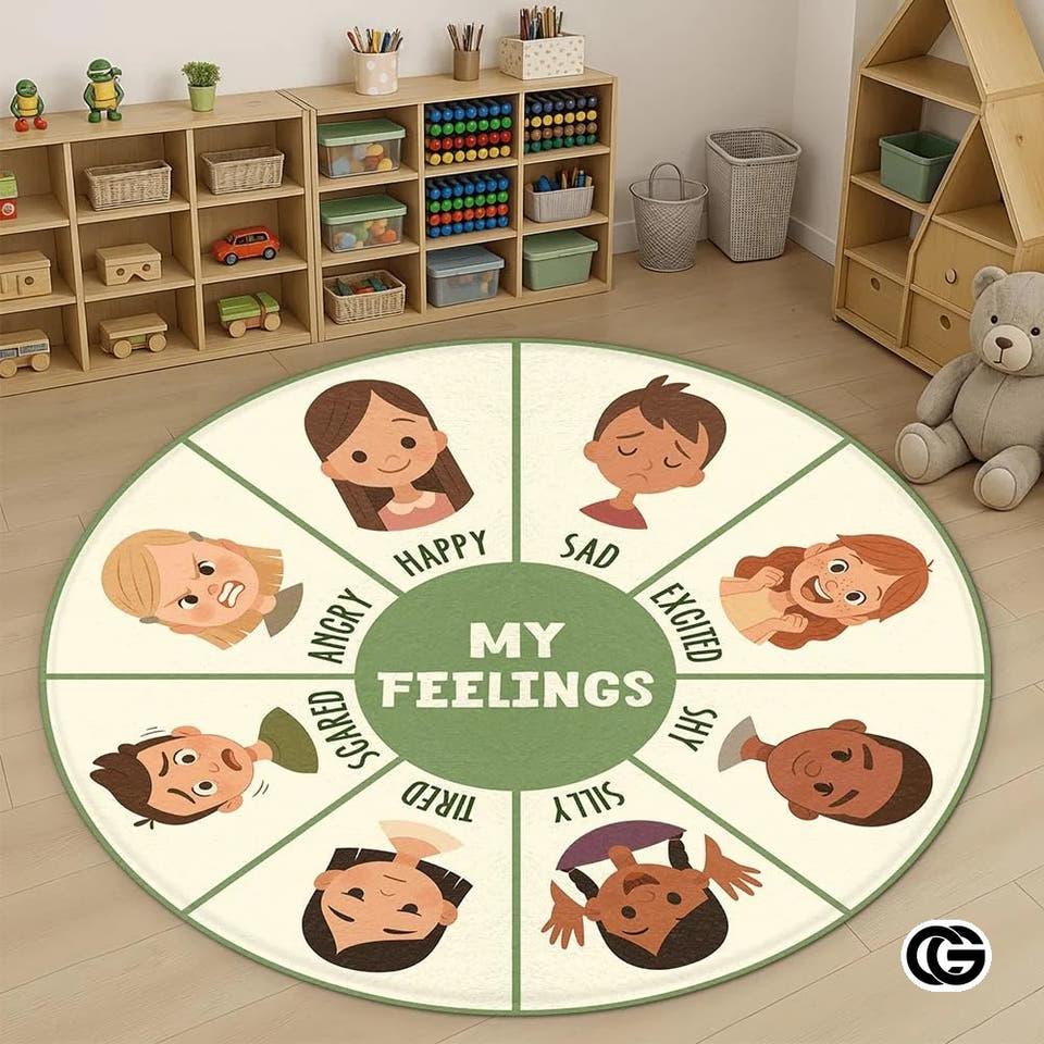 Custom Feelings Wheel Welcome Mat for Kids and Classroom