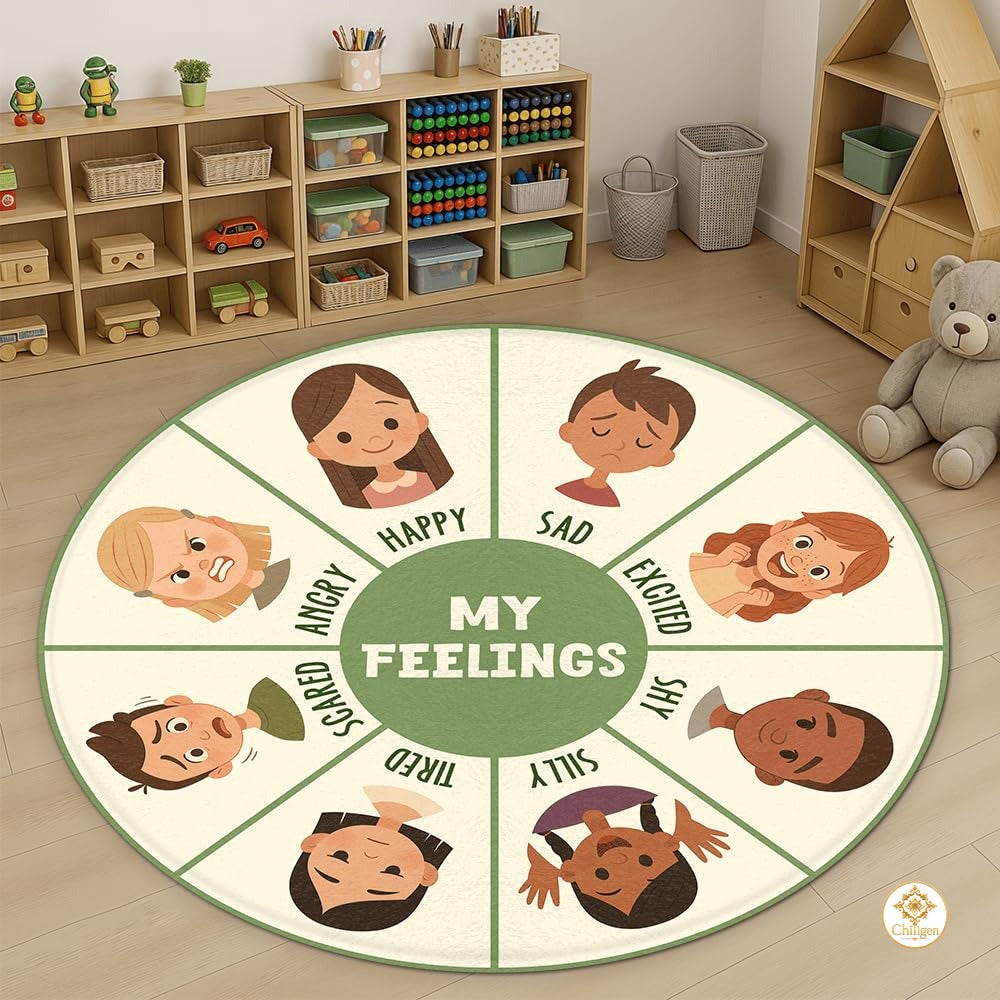 Custom Feelings Wheel Welcome Mat for Kids and Classroom