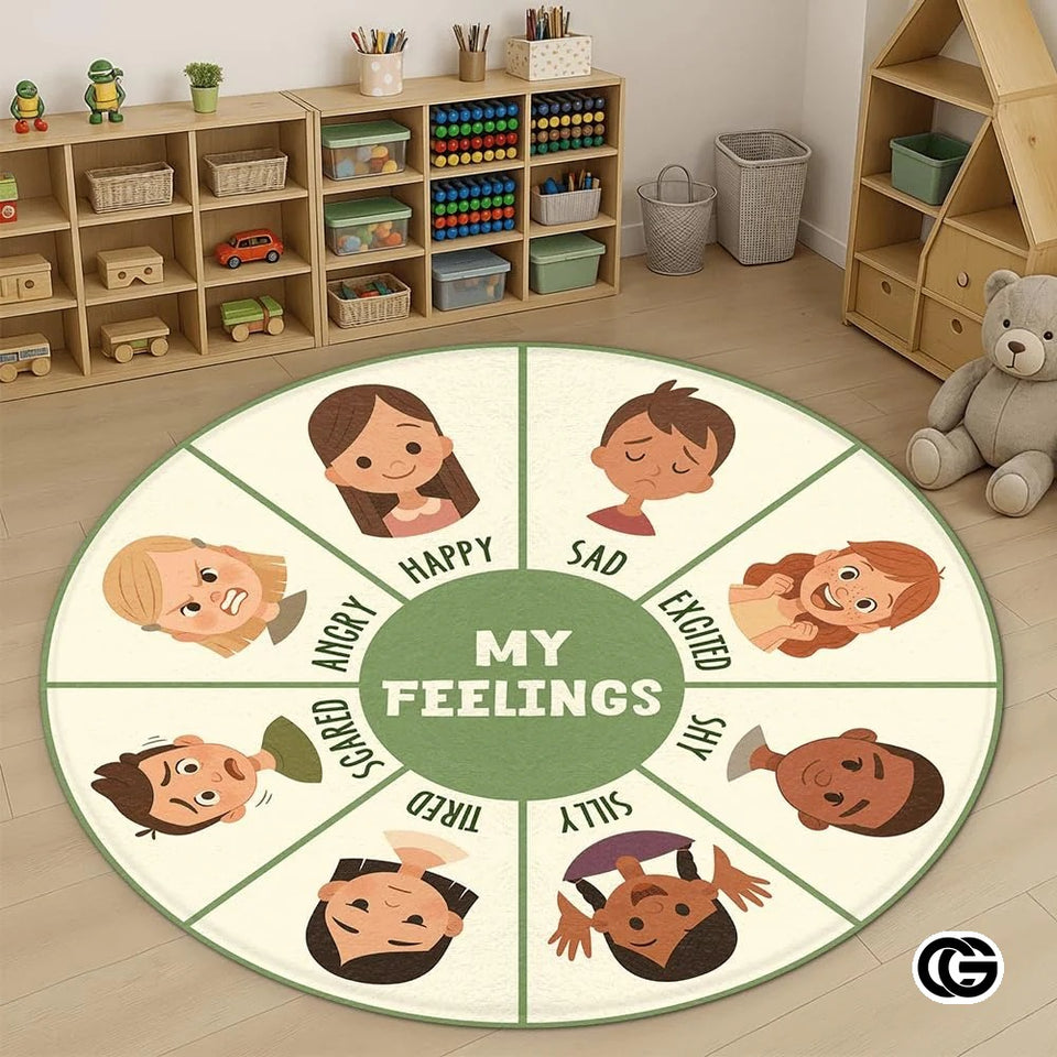 Custom Feelings Wheel Welcome Mat for Kids and Classroom