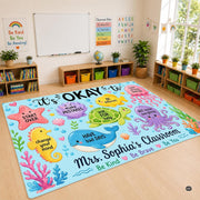 Personalized Teacher Classroom Rug, Custom Back to School Welcome Mat with Name, Kindergarten Preschool Elementary Decor, Composition Notebook Carpet (A11)