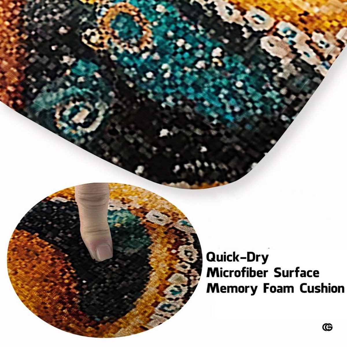 Soft low-pile microfiber surface texture on mosaic tile octopus coastal rug