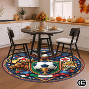 Custom Soccer Championship Round Rug with World Flags and Trophy