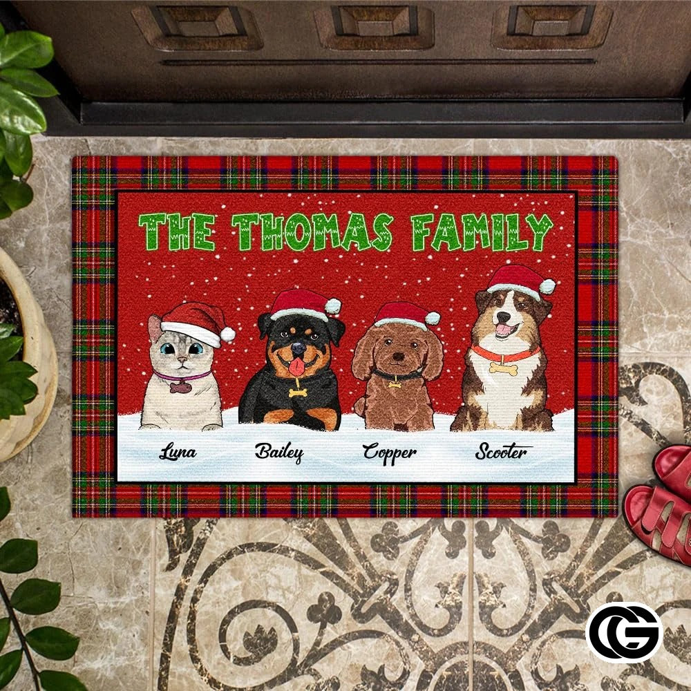 Personalized Christmas Doormat with Custom Family Name and Text