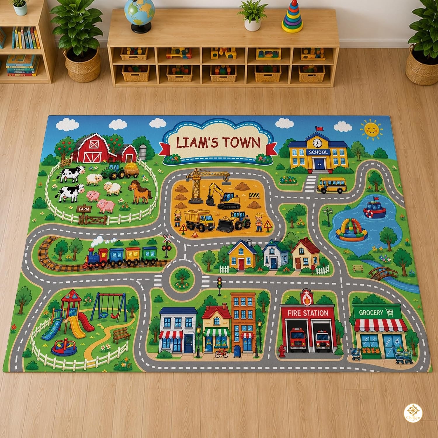 Custom Road Map Welcom Mat for Kids Room and Playroom - Map 9